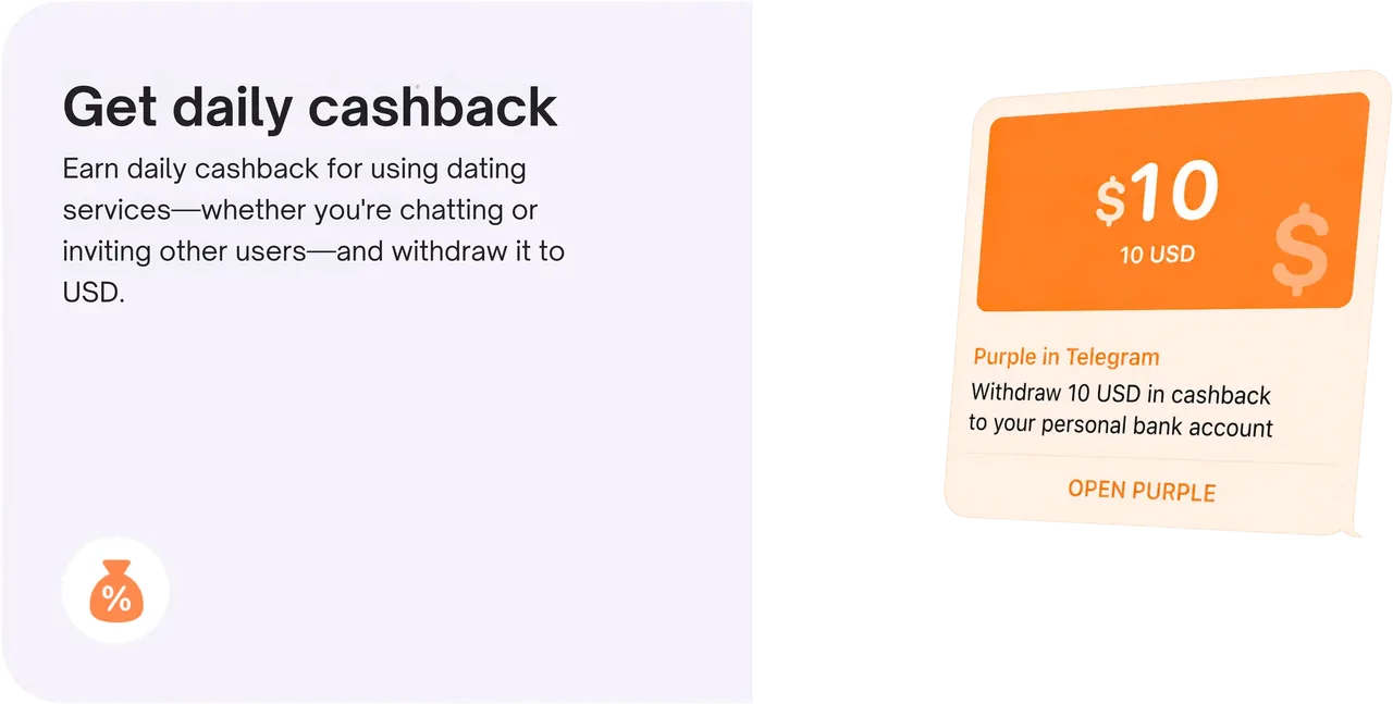 Get daily cashback and withdraw 10 USD in Telegram