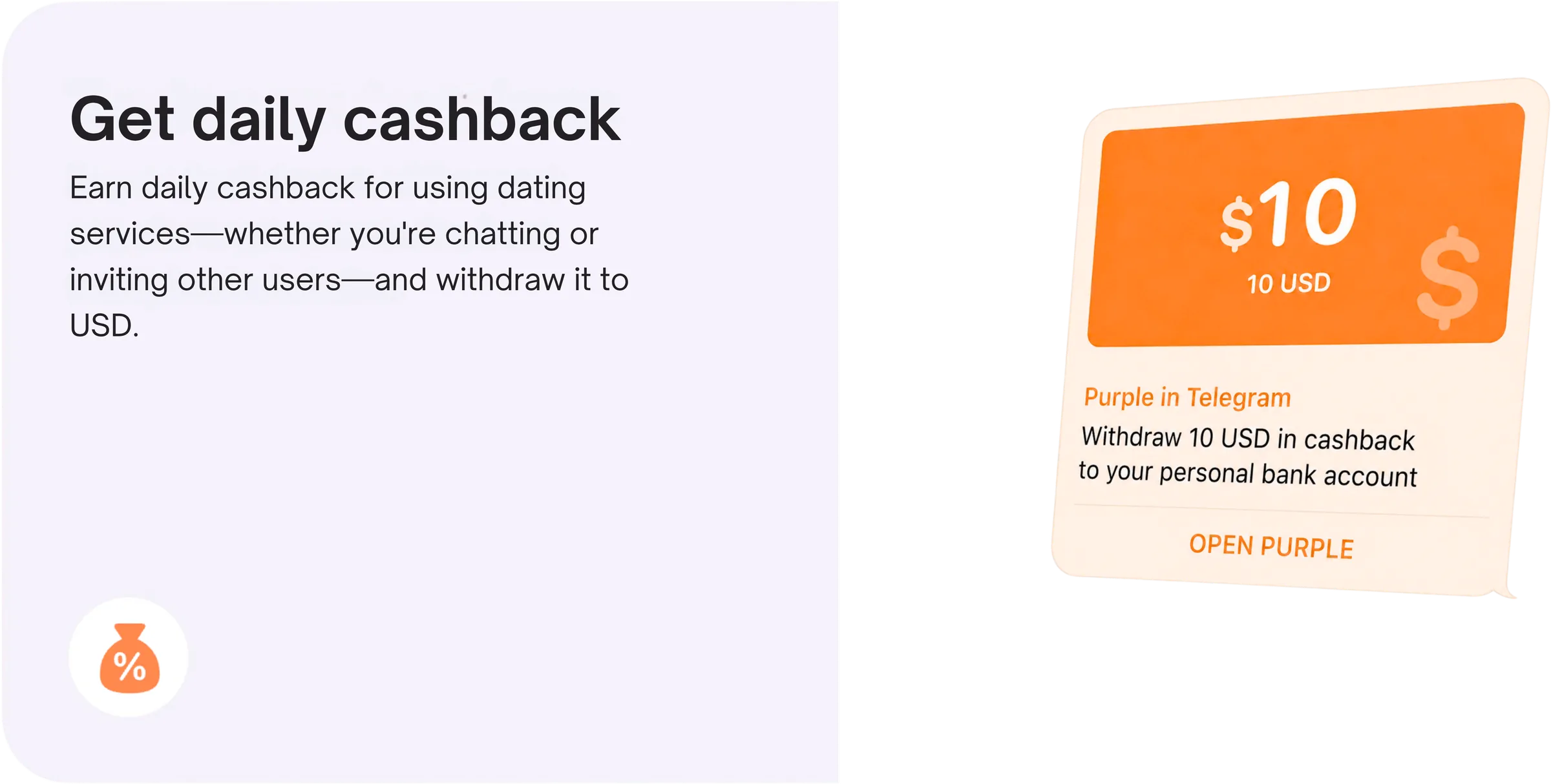 Get daily cashback and withdraw 10 USD in Telegram
