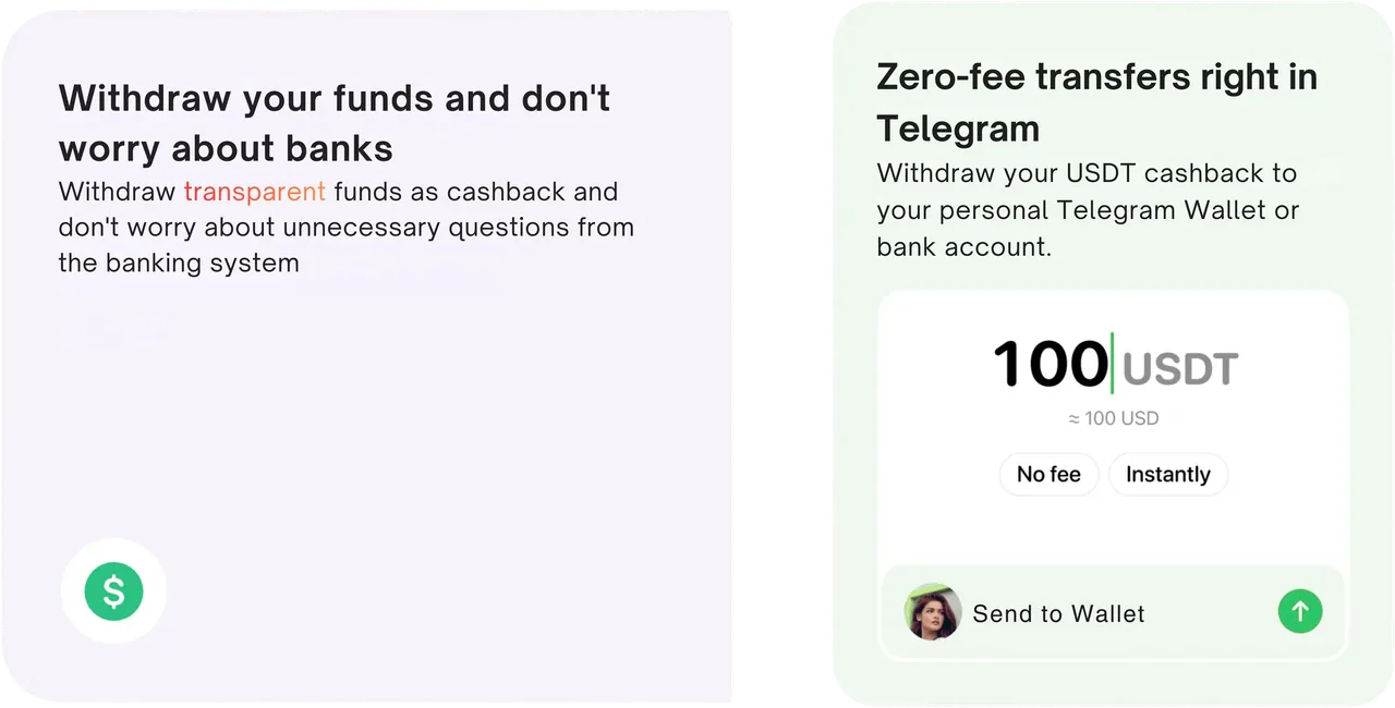 Withdraw funds without bank hassle and zero-fee transfers in Telegram