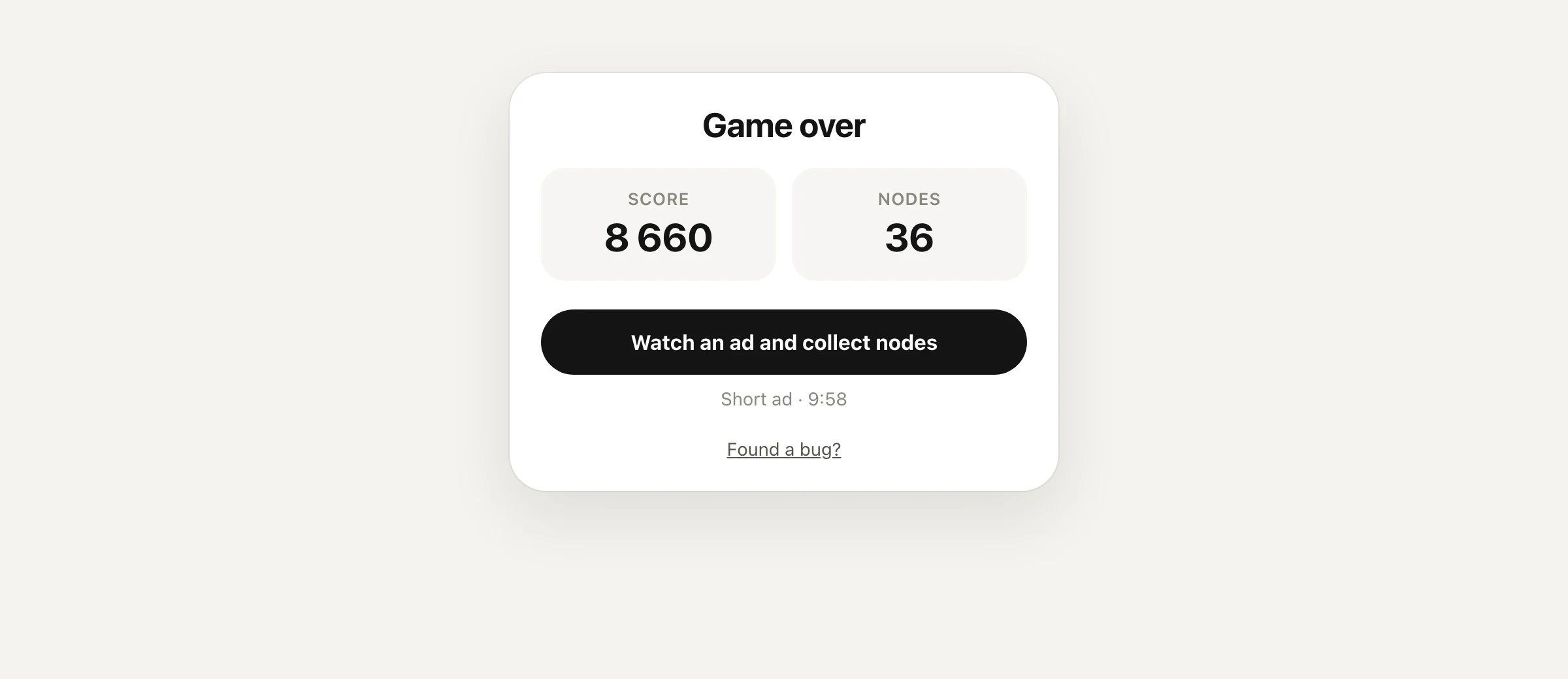 The “Game over” card