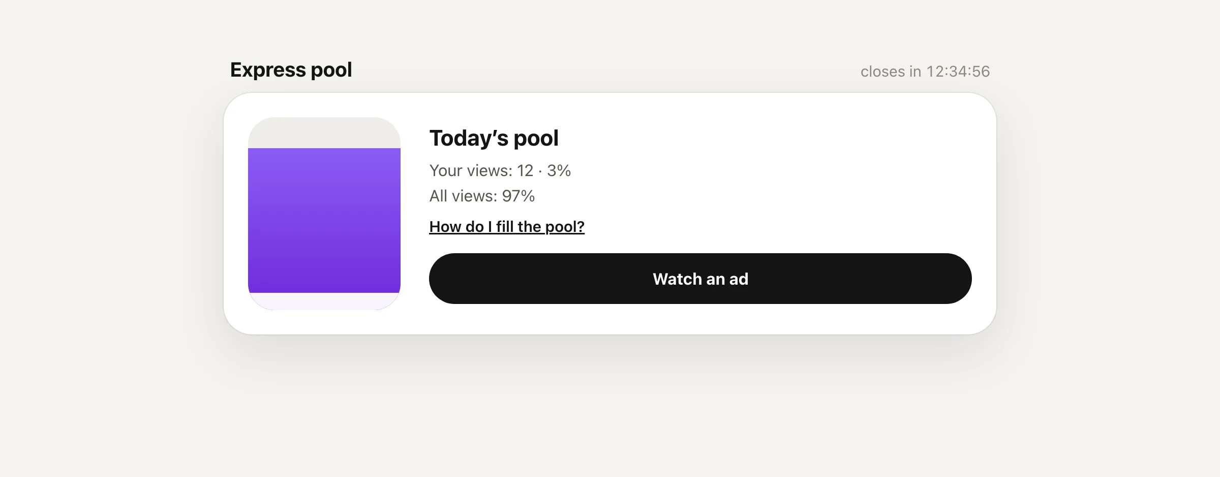 The Express pool block on the Home screen